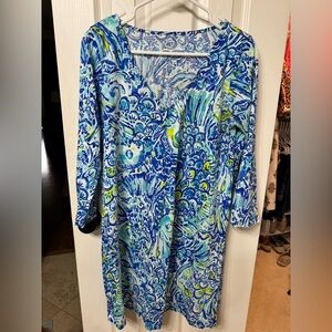 Lilly Pulitzer Blue & Green Printed V-Neck Tunic Dress